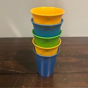 Tupperware Blue, Green, and Yellow Cups